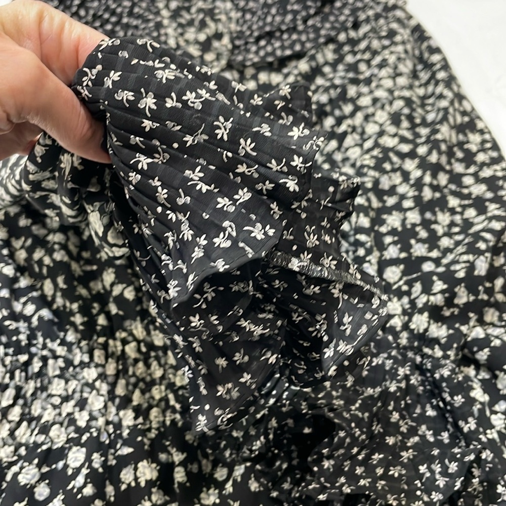 Vintage Diane Fres Floral Full Length Ruffle Flutter Dress BlackGray Cream/White - Picture 16 of 16